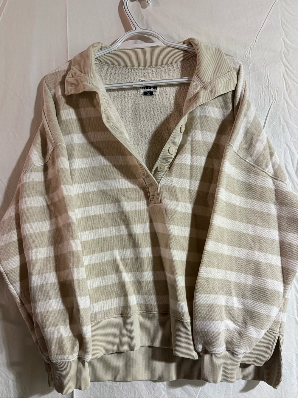 Striped Button-Neck Pullover in Cream & Tan
